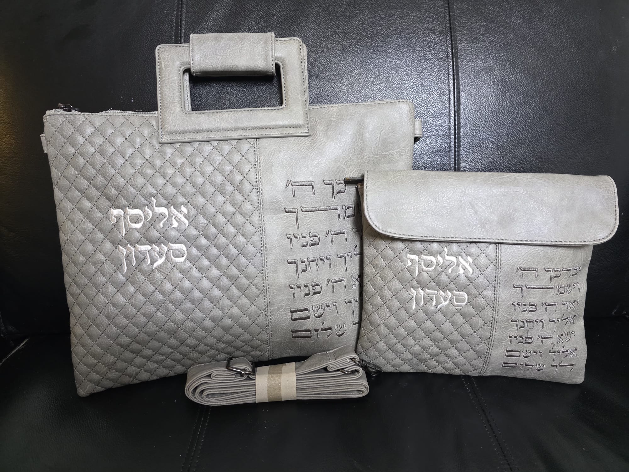 תיקים לטלית עם ידית ורצועה – אפור כהה